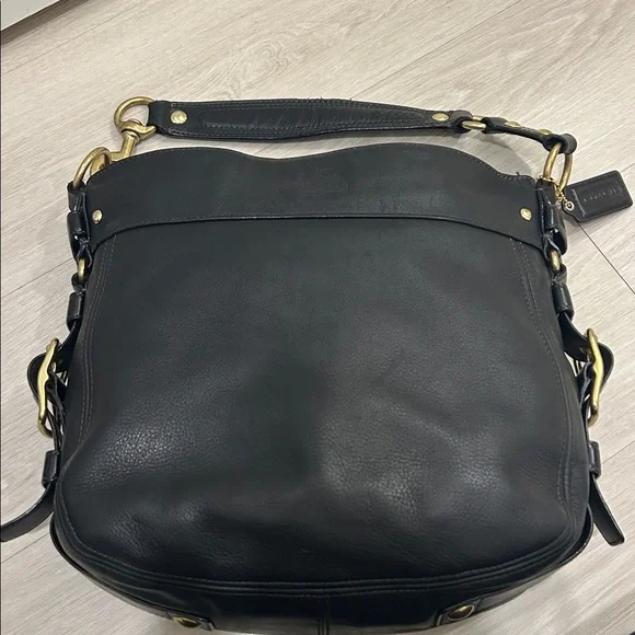 Coach Zoe Hobo Black Leather Shoulder Bag with Gold Accents - Picture 10 of 16